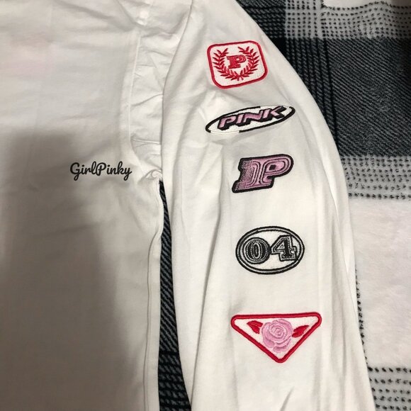 victoria secret PINK CAMPUS long sleeve tee RACING THEME LOGO SIZE MEDIUM - Picture 10 of 11